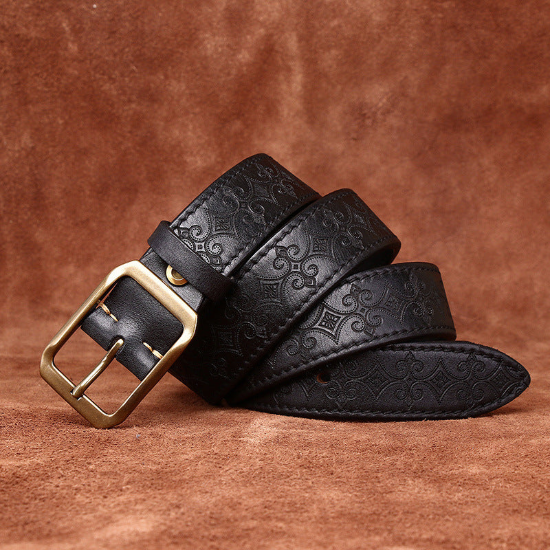 The Windsor Cowhide Carved Genuine Leather Belt