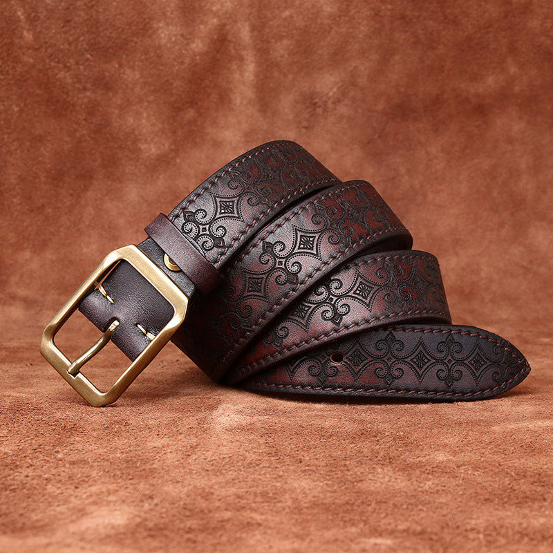 The Windsor Cowhide Carved Genuine Leather Belt