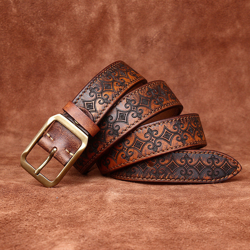 The Windsor Cowhide Carved Genuine Leather Belt