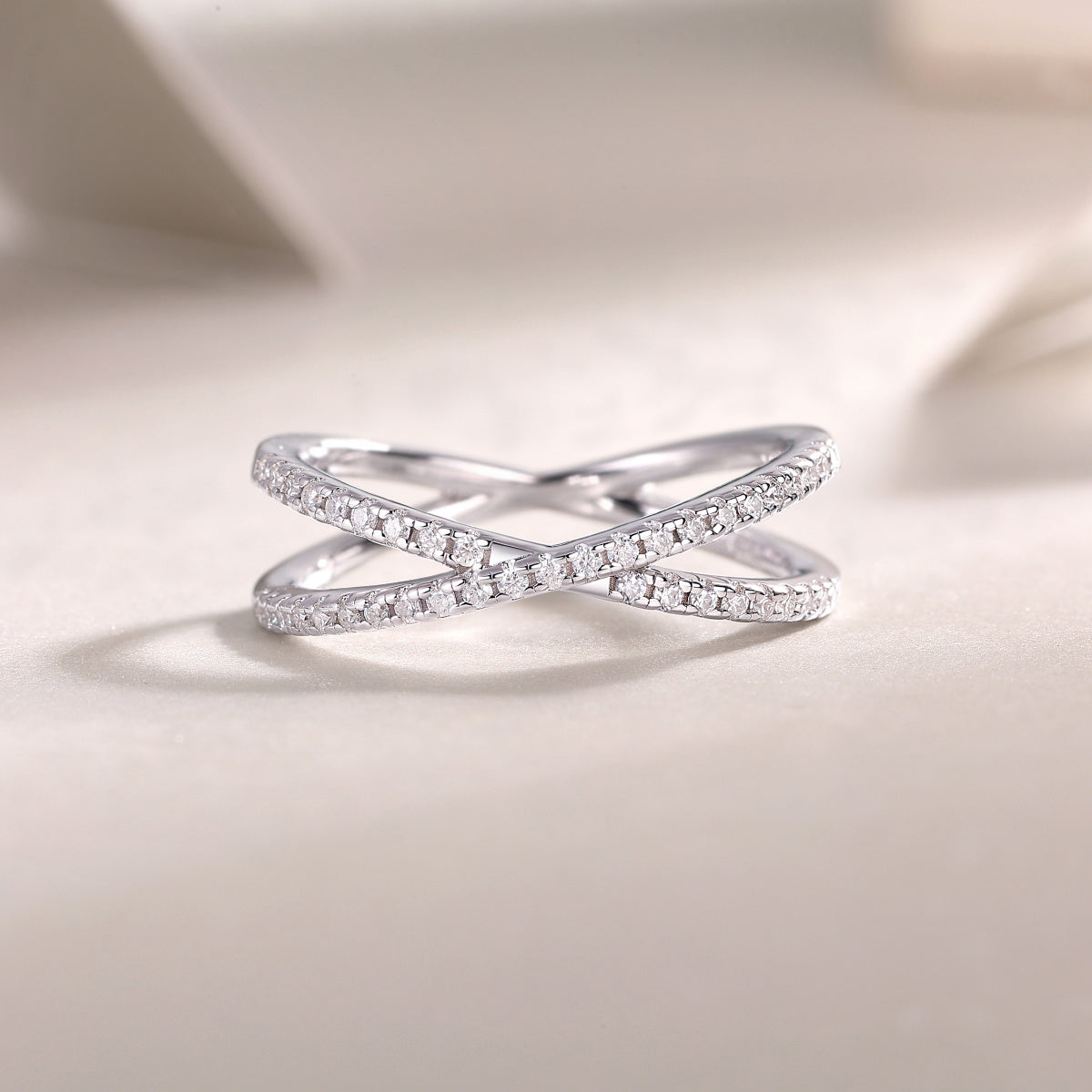 Tessera Double Band Moissanite Silver Ring