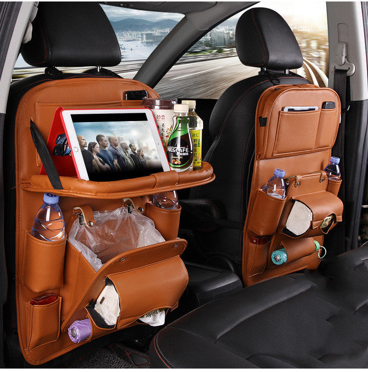 Leather Multifunction Back Seat Bag with Tray