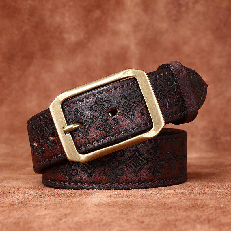 The Windsor Cowhide Carved Genuine Leather Belt
