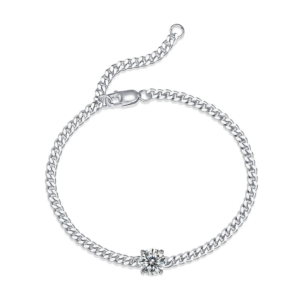 Opalina Cuban Moissanite Diamond Silver Bracelet