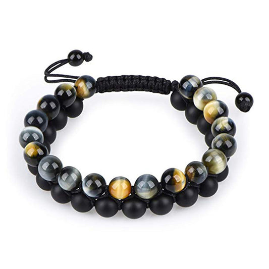 Tiger Eye Matte Black Agate Beads Bracelet