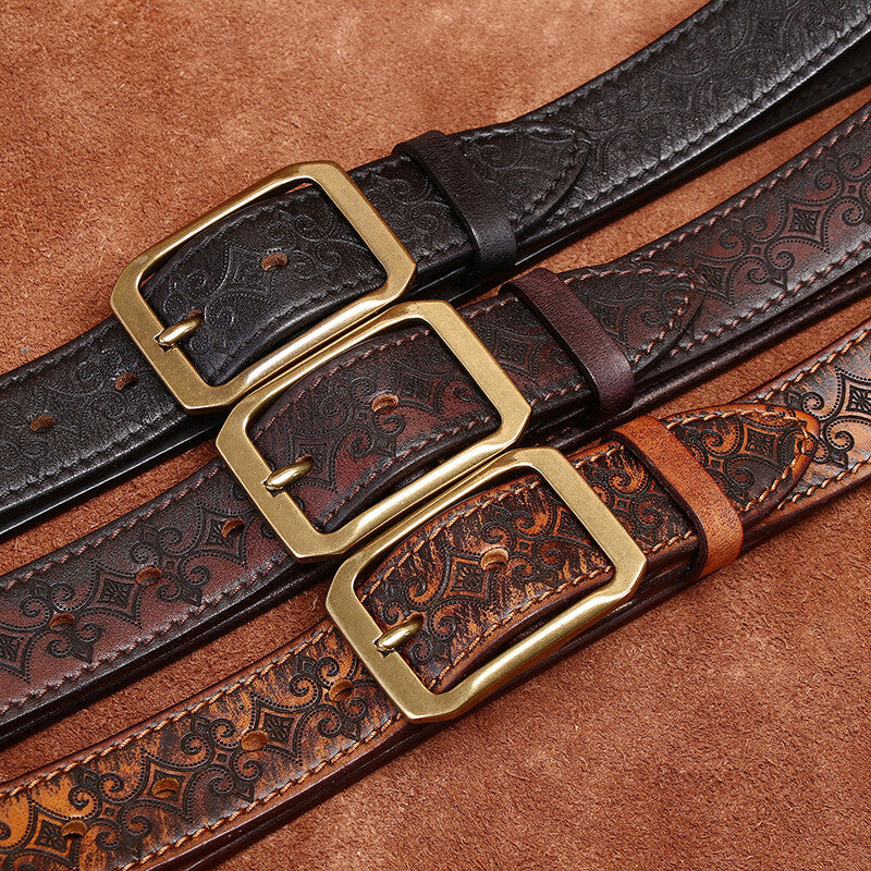 The Windsor Cowhide Carved Genuine Leather Belt