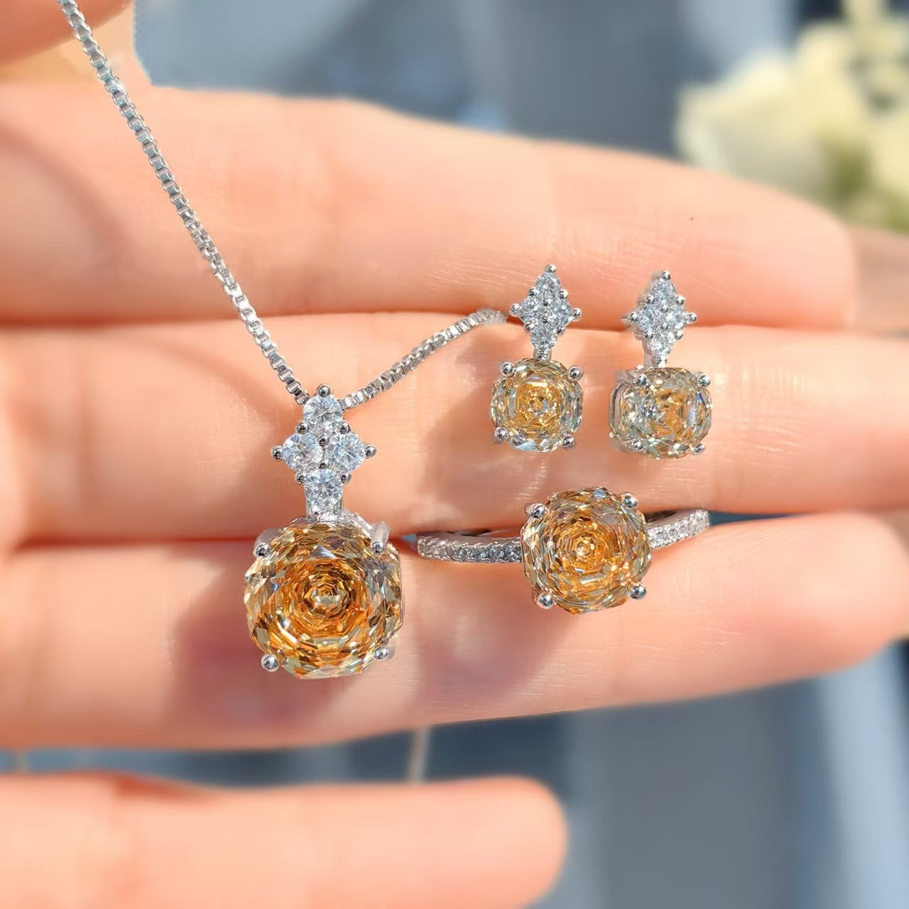 Eternal Blossom Moissanite Diamond Necklace set