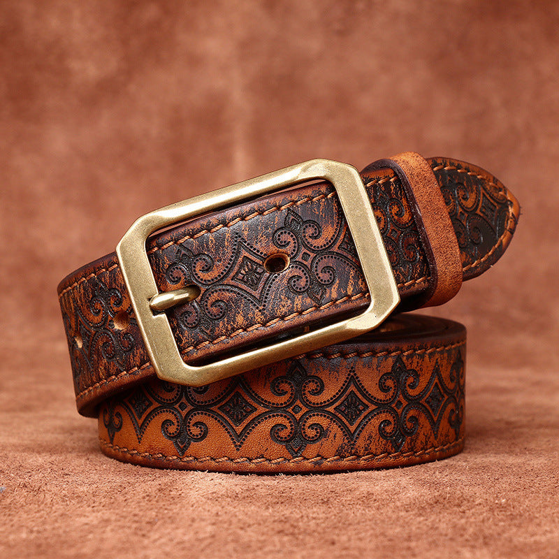 The Windsor Cowhide Carved Genuine Leather Belt